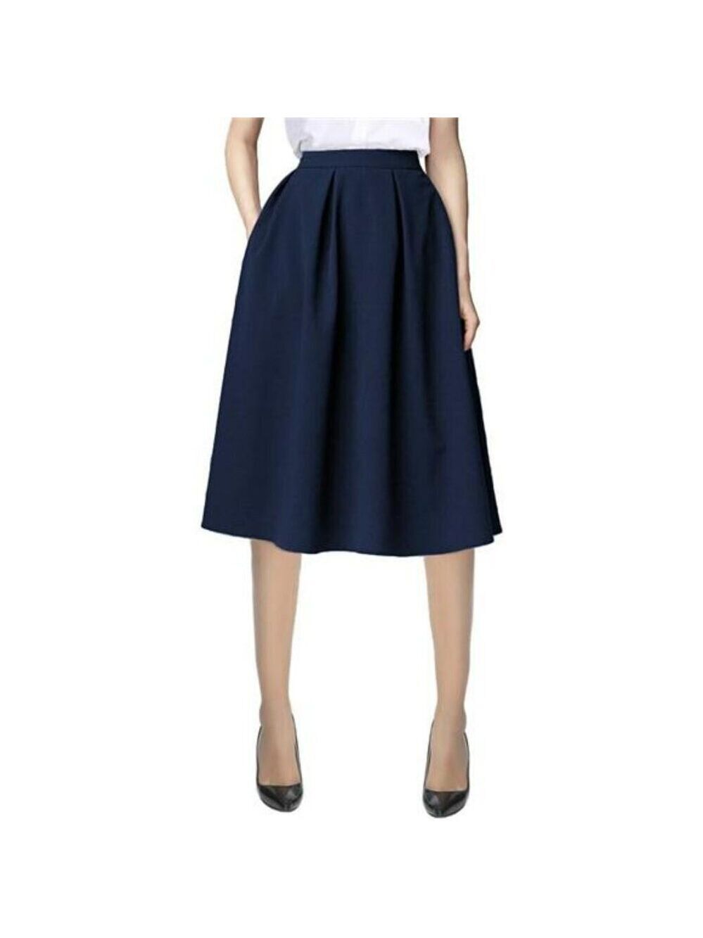 Urban CoCo A Line Midi Skirt Elastic Waist Pockets Casual Office Fall Skirt